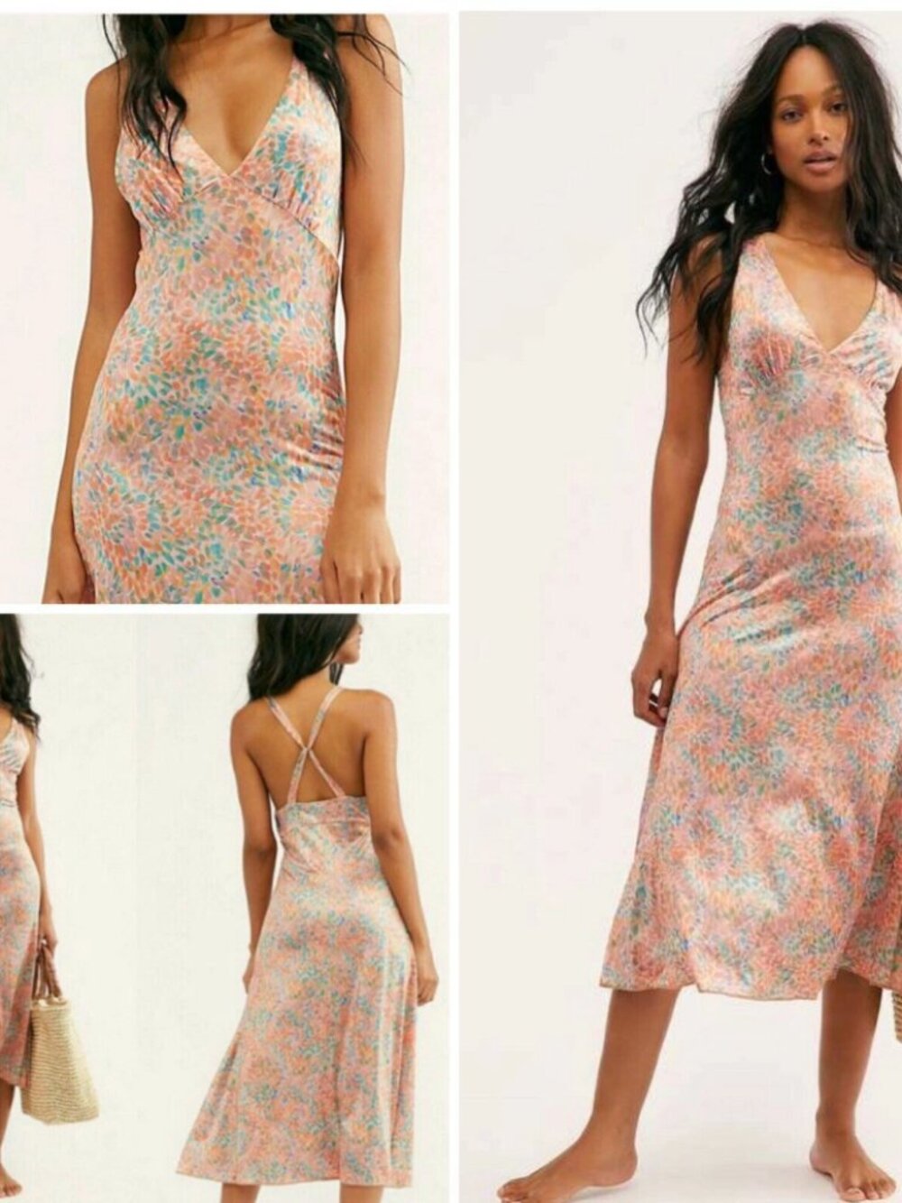 Free People Intimately Nowhere To Be Slip Dress Watercolor Semi-Sheer Size Small